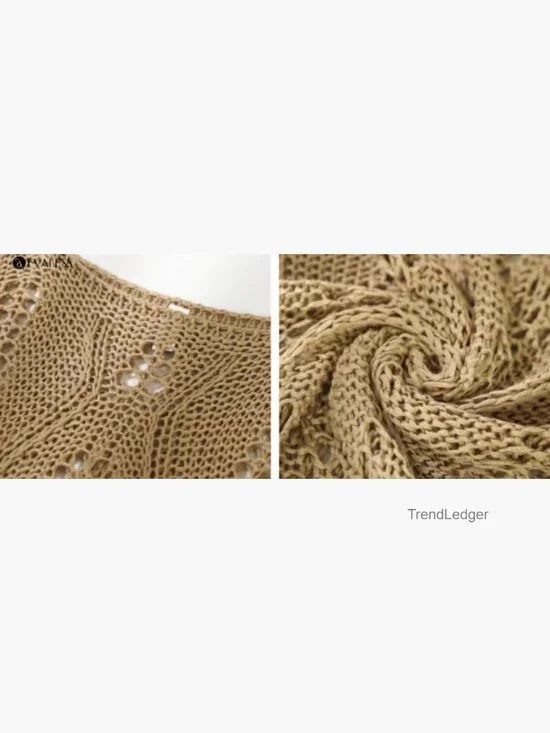 Crochet Hollow Out Pullover Sweater 3/4 Sleeve Beach Cover Up - Picture 7 of 7